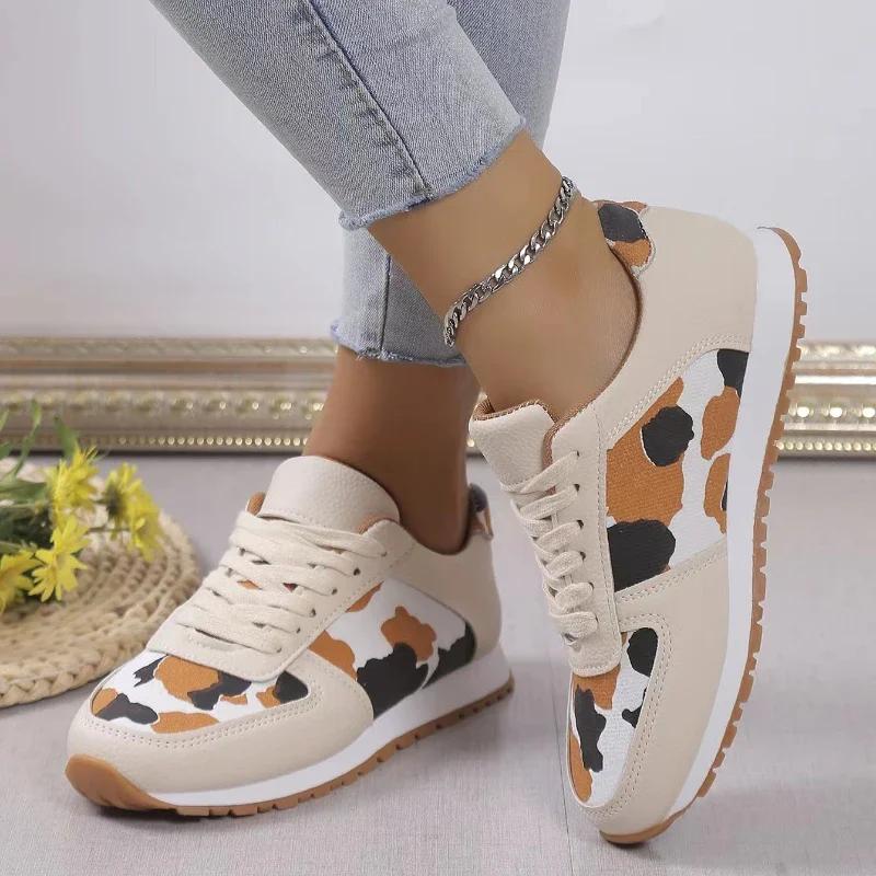 Женские повседневные кроссовки на платформе с леопардовым принтом и толстой подошвой, вулканизированные туфли, женские повседневные туфли на плоской подошве, прогулочные туфли, размер плюс 43