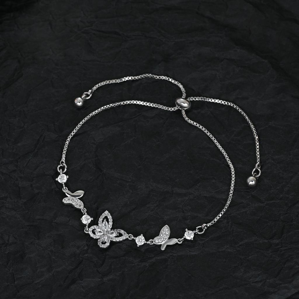 Элегантный браслет-шарм с бабочкой для женщин, регулируемые раздвижные хрустальные браслеты с микро-паве CZ и ажурным дизайном