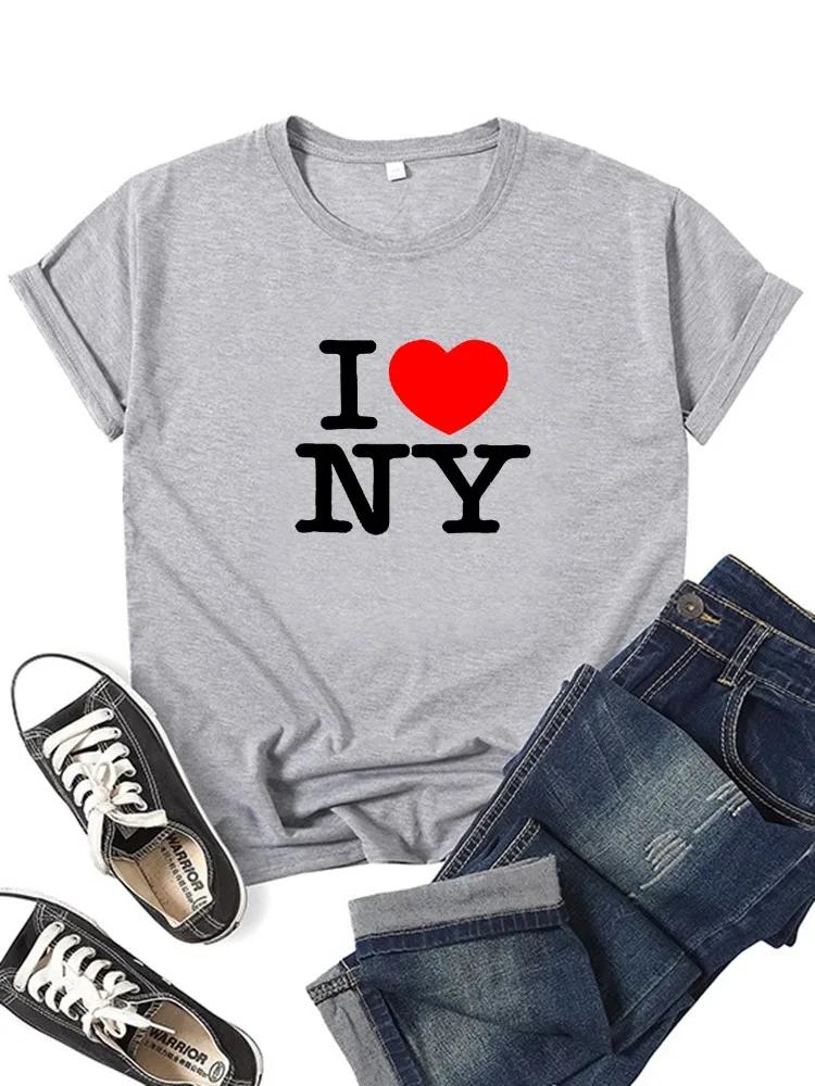 Женская футболка с надписью «I Love NY New York» для девочек Y2K Harajuku, черная, розовая, красная, новая, женская, забавная одежда, подарок
