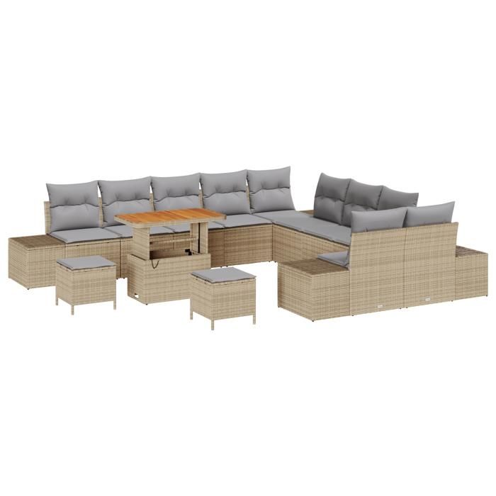 VidaXL Ensemble de canapé de jardin 13 pcs Beige Poly rotin, Set de jardin, mobilier en rotin modulable, pieds réglables, 3362847