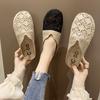 Round Head Bag Head Linen Half Slippers Women's 2025 Summer Outer Wear Flat Bottom Without Heel Lazy Person One Pedal Hollow Sandals