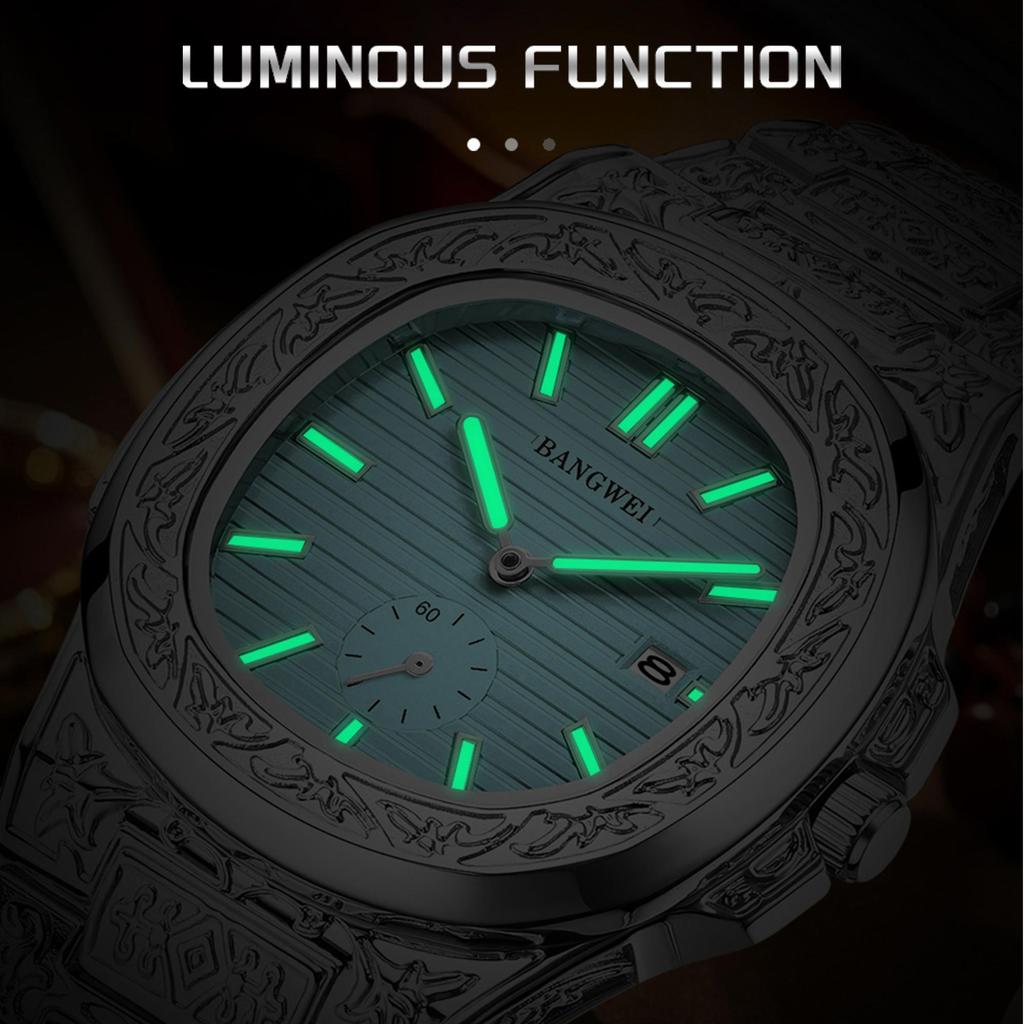 LIGE New Men Watches BANGWEI Brand Fashion Casual Quartz Wristwatches Waterproof Steel Strap Mens Watch