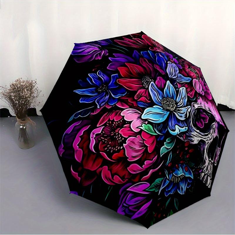 1pc Floral Skull Design Automatic Open/close Folding Umbrella, Compact Portable Travel Umbrella,Cute Umbrella, Durable Construction yy250804074