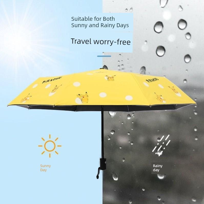 Children's Umbrella, Rain or Shine, Pikachu, Fully Automatic Folding Umbrella for Elementary School Students, Boys and Girls, Kindergarten, and