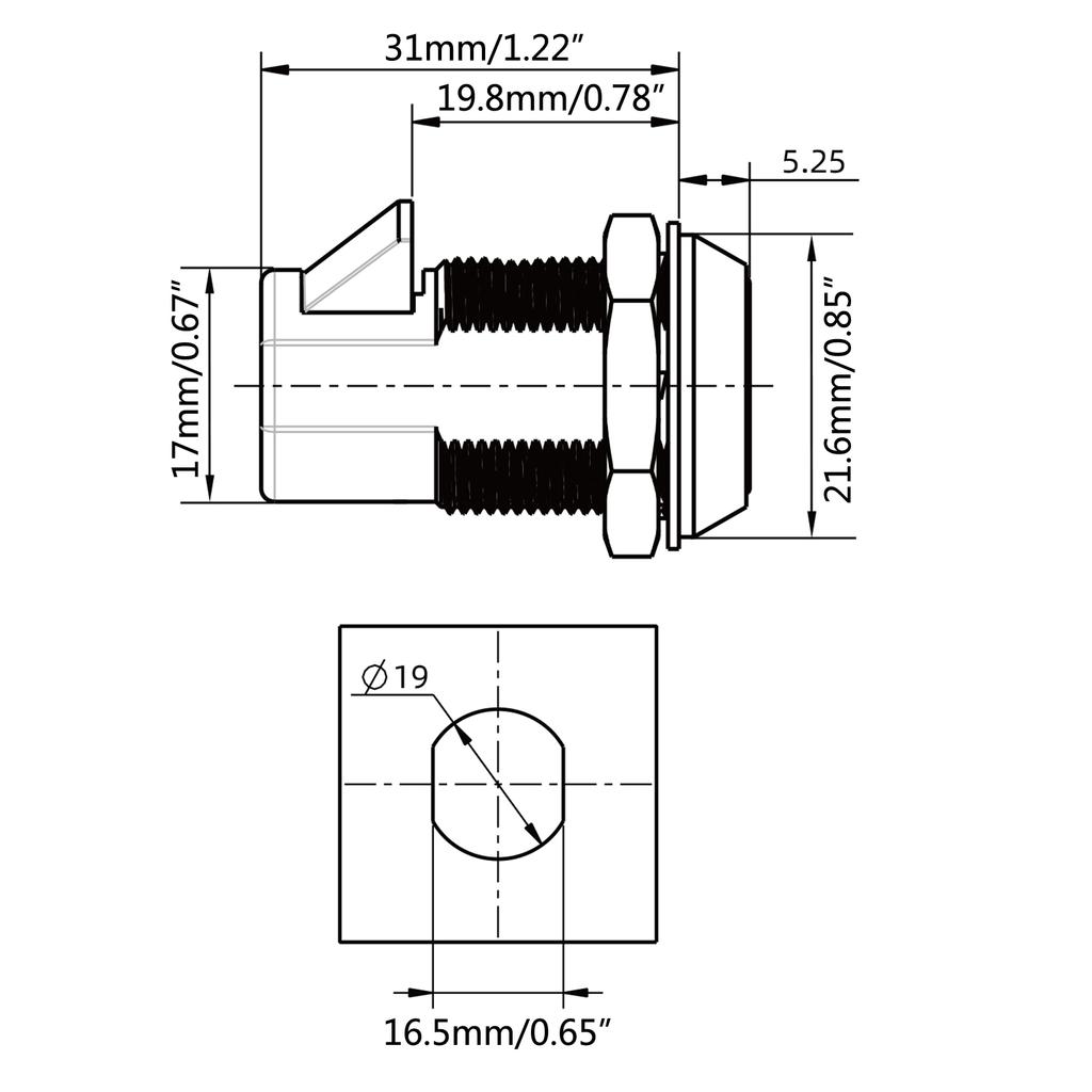 19-миллиметровый трубчатый замок с 2 ключами, замок для шкафа, замок для ящика, замок для отсека автофургона, замок для шкафов