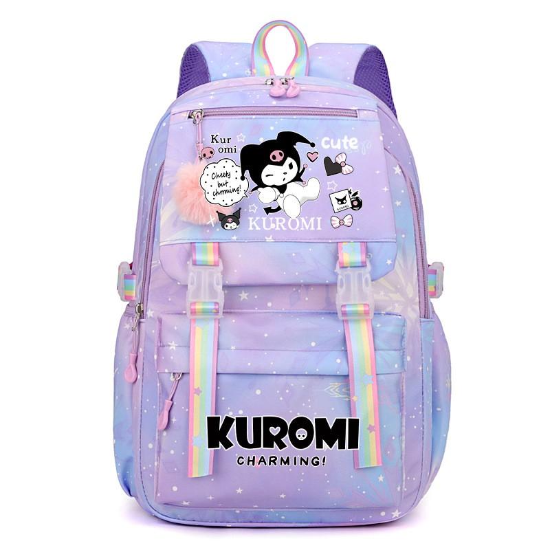 Kuromi School Backpack Girls Teens Lightweight Large Capacity 13-inch Laptop Compatible Nylon Daypack