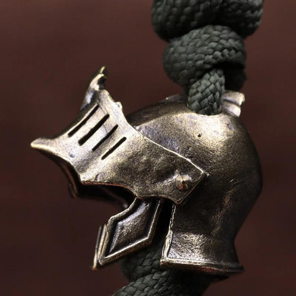 Knight Helmet Brass Knife Bead EDC Outdoor DIY Accessories Woven Lanyard Pendant Jewelry Punk Survival Bracelets Charms