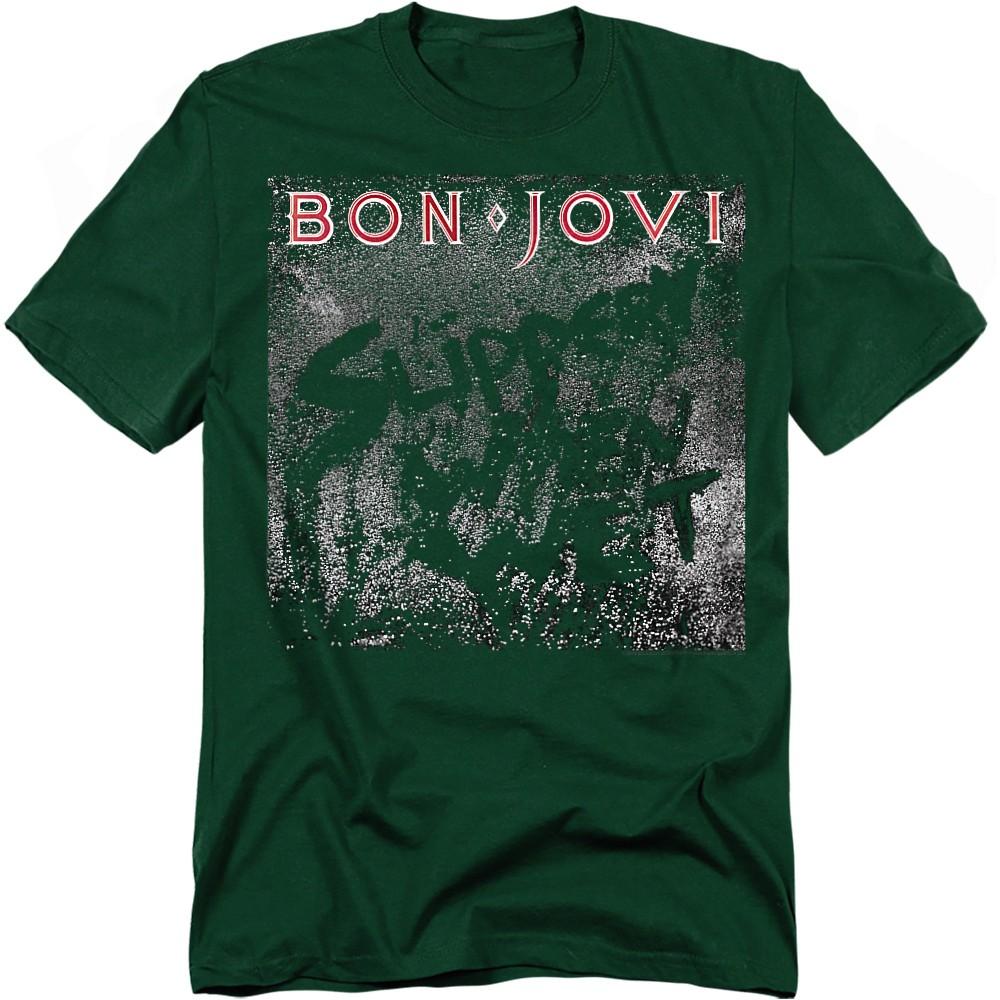 Bon Jovi Slippery Cover T-Shirt S-3XL, Hunter Green