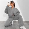 Осень 2025 Однотонный спортивный костюм-двойка на молнии с топом с длинным рукавом и брюками на кулиске