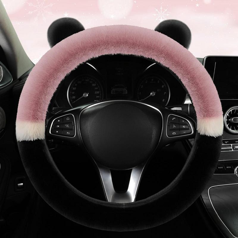 Universal Plush Car Steering Wheel Covers Winter Faux Fur Hand Brake & Gear Cover Set Car Interior Accessories 38cm