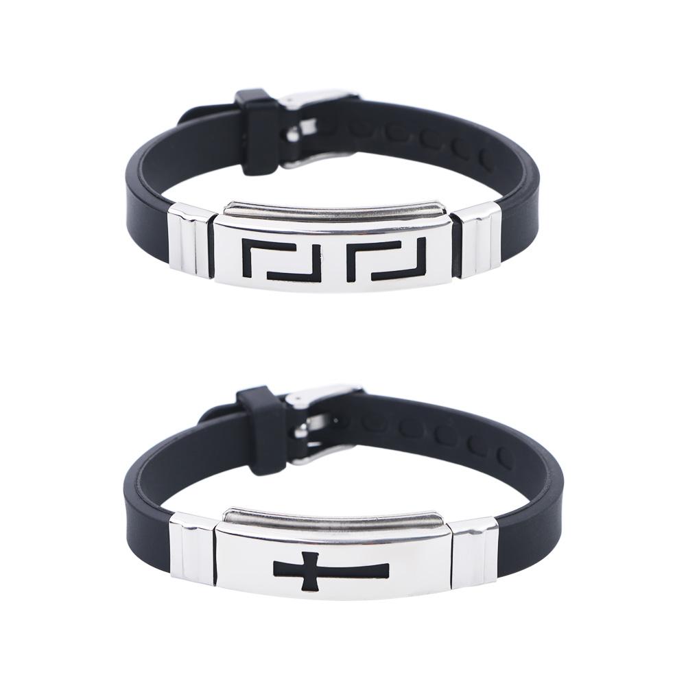 Pattern Stainless Steel Cross Silicone Bracelet Jewelry Accessories Men Wristband Korean Hand Rope