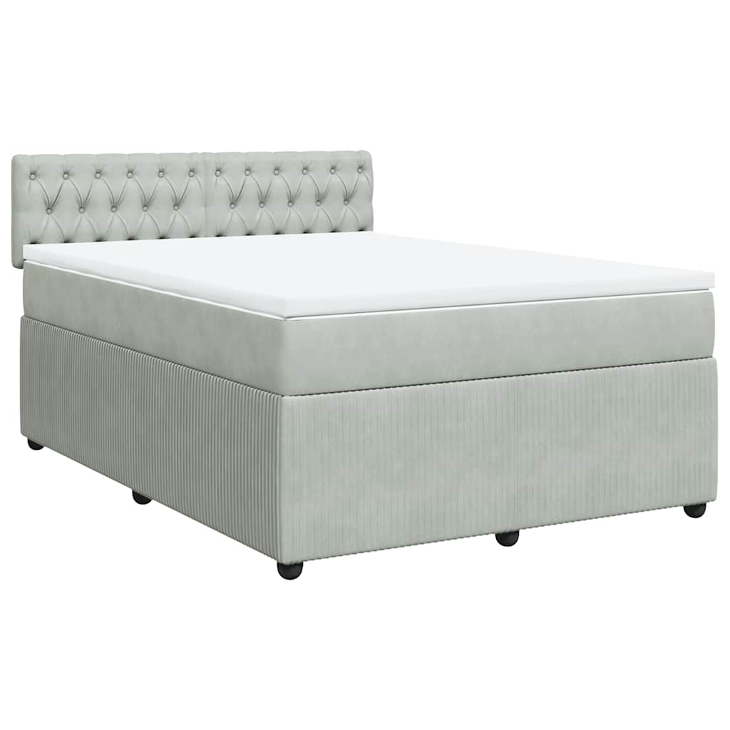 Vidaxl Łóżko Kontynentalne Z Materacem, Jasnoszare, Aksamit, 140X190Cm