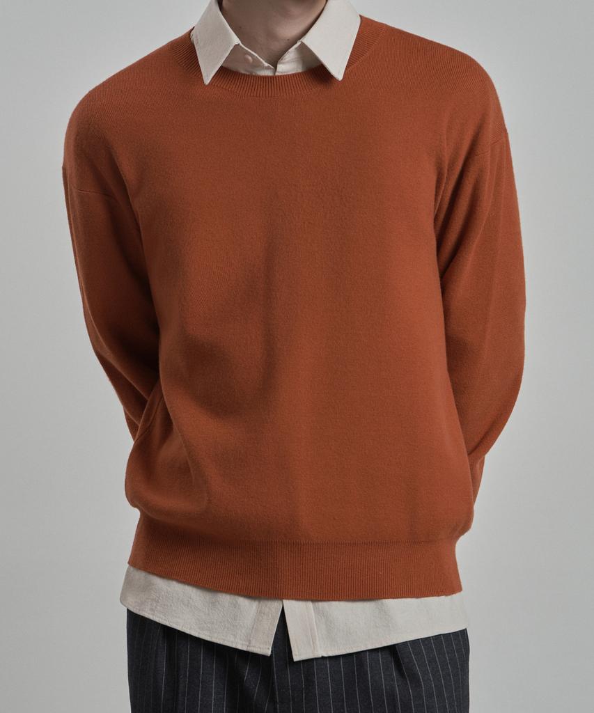 WORK ON BODY OFF Verno Semi-Overfit Round Neck Knit [Orange]
