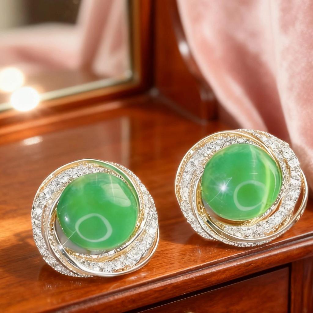 Геометрические серьги Мики с шипами и камнем «Кошачий глаз»: Стильный, Классический и Свежий.