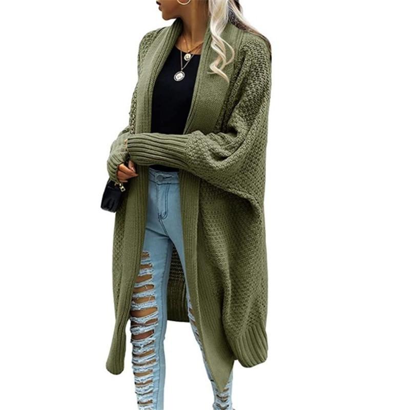 Womens Longline Open Front Cardigan With Batwing Sleeves Casual Knit Sweater Pure Color Street Style