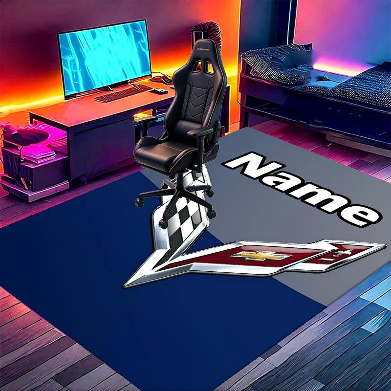 Custom Name Personalized Chevrolet Corvette Print Carpet, Versatile Home Decor Rug, for Playroom, Apartment, Balcony, Entryway, Hallway Gift
