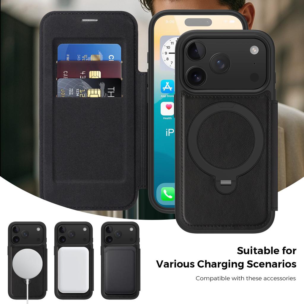 Подходит для iPhone17 ProMax Магнитный чехол для мобильного телефона с защелкой Вращающийся кронштейн Apple 16 Чехол-книжка из кожи Защита 15