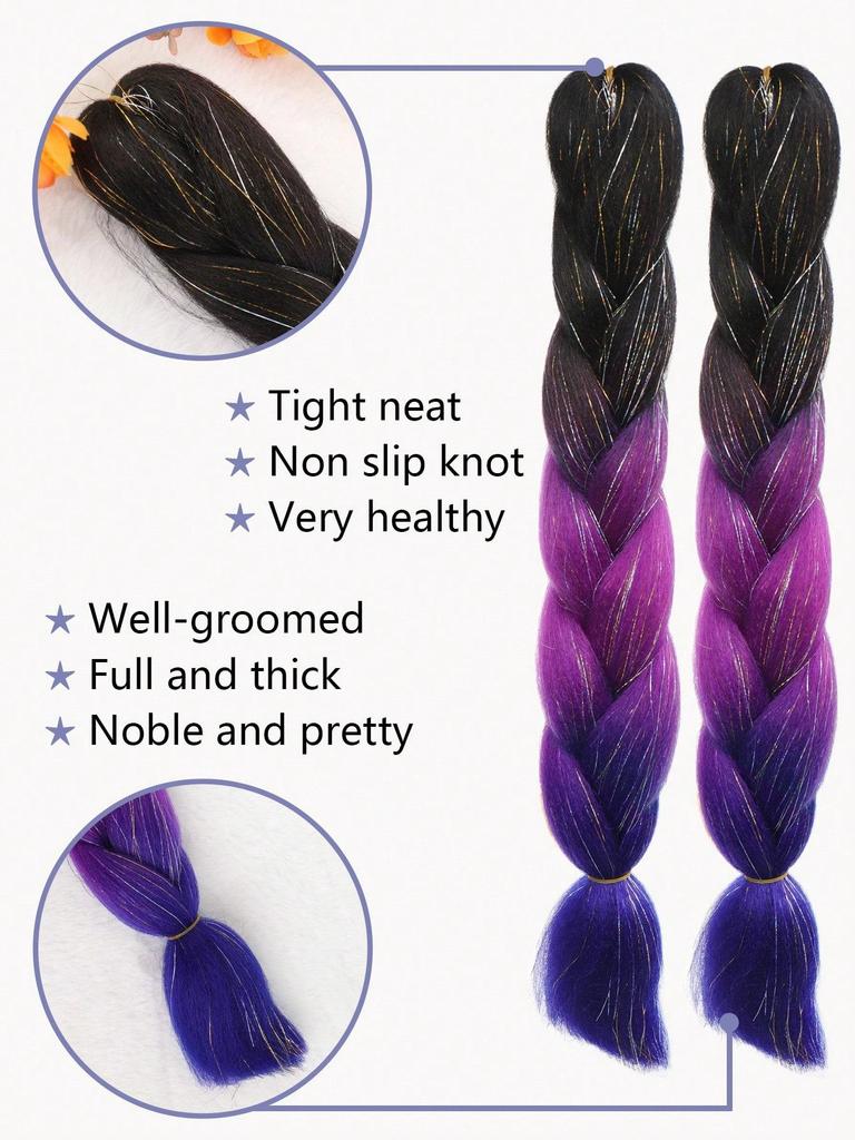 24-дюймовые синтетические волосы для плетения, микс, блестки, трехцветные синтетические волосы для наращивания, большие косички, 1 шт.