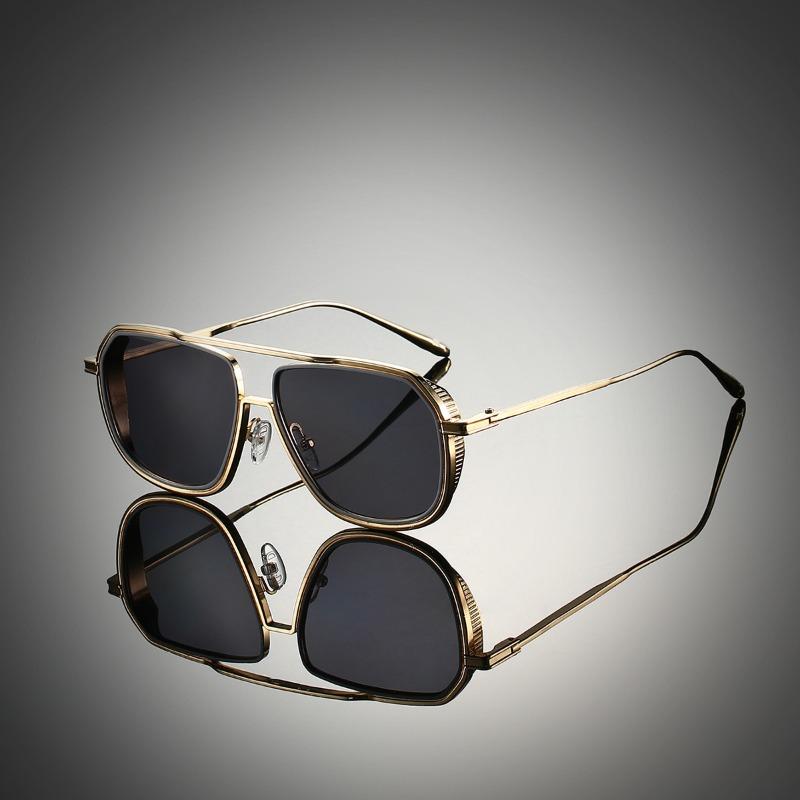 Non-polarized Fashion Steam Punk Double Girder Sunglasses Men Women Metal Square High Definition Driving Eyeglasses
