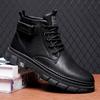 Fashion Black Leather Men Boots High Quanlity Light Men Ankle Boots Winter Outdoor Casual Shoes No-slip High Top Male Work Shoes