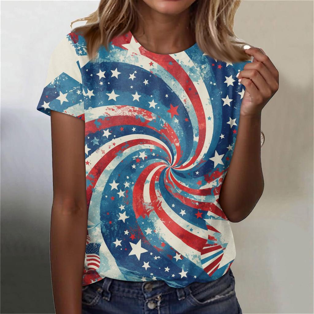 Women's Fashion Casual Printed Round Neck Short Sleeved T-Shirt Top T-Shirt Top Top