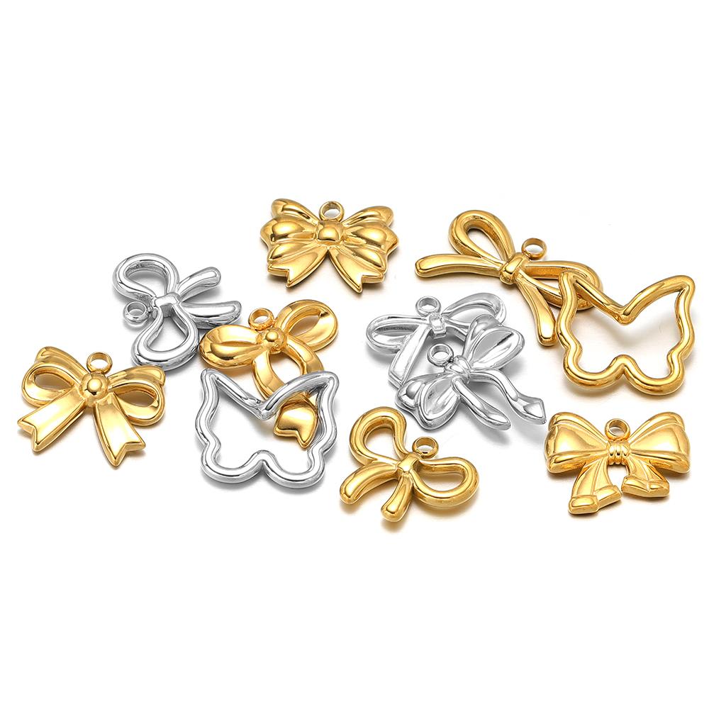 5pcs Stainless Steel Bow Knot Cute Fashion Summer Series Simple Style Pendants for Necklace Earrings Making Handmade DIY Jewelry