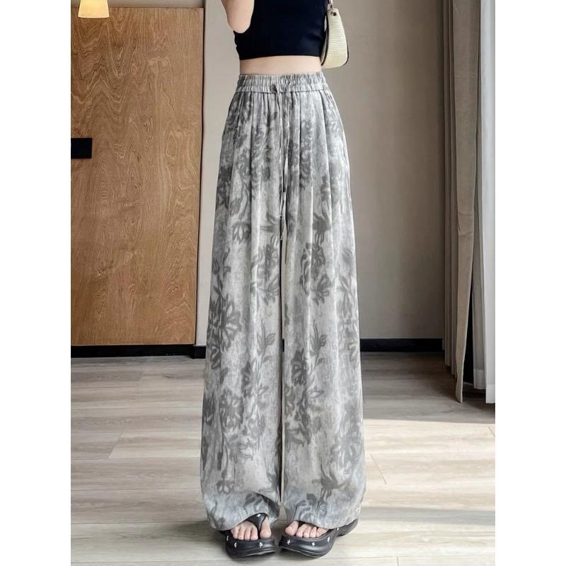 Blue and White Porcelain Retro Style Printed Pants Lazy Wind Loose Pendant Casual Pants Versatile Meat Covering and Thin Floor Pants