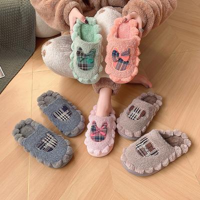 2025 новые осенне-зимние плюшевые хлопковые тапочки с бантом, женские плюшевые утолщенные нескользящие теплые, можно носить на улице, женская хлопковая швабра