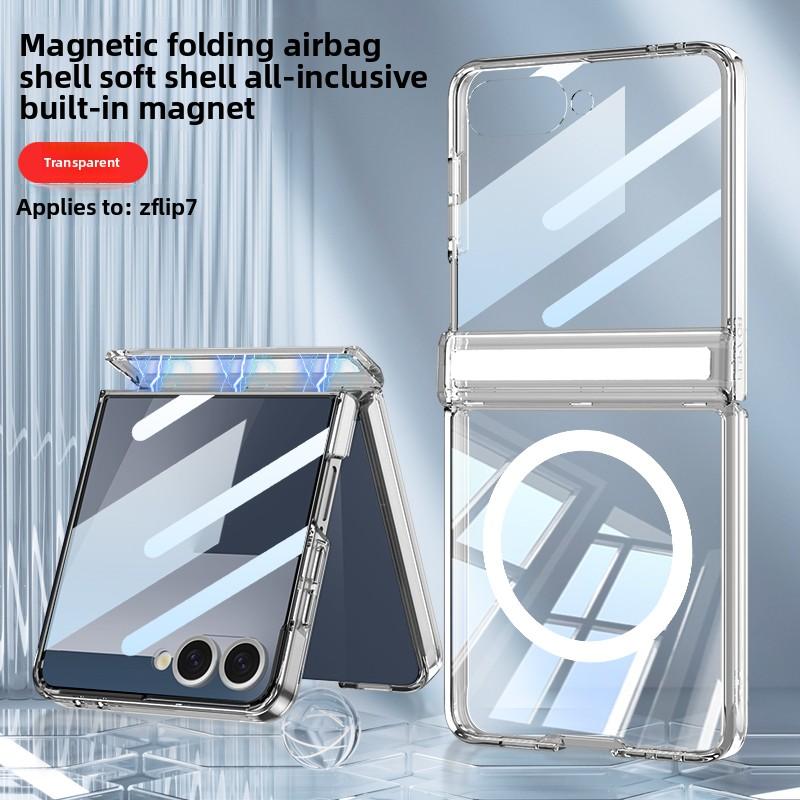 Чехол для Samsung Galaxy Z Flip 7 Мягкая подушка безопасности Прозрачная средняя петля Магнитный Magsafe Защитная задняя крышка для корпуса Z Flip 7