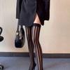 Японские носки JK Black Silk Jacquard Thigh Socks с темными вертикальными полосками