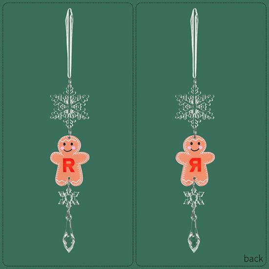 Christmas Gingerbread Man Letter Ornament Name Initial Gingerbread Hanging Decoration with Clear Acrylic Snowflake Icicle for Xmas Tree Party Decor
