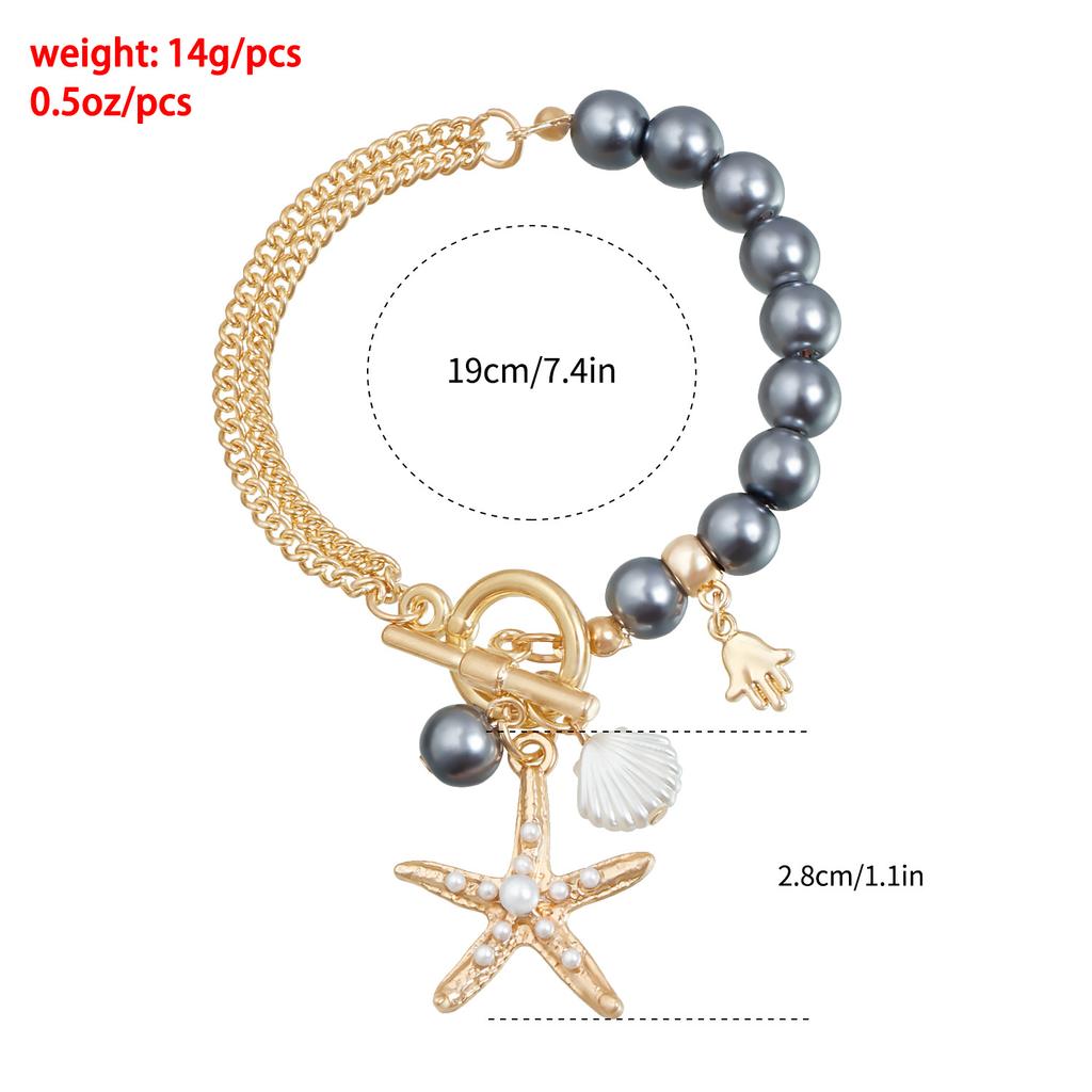 European and American Jewelry Summer Casual Style Starfish Palm Collarbone Chain Beaded Splicing Light Luxury High-end Necklace