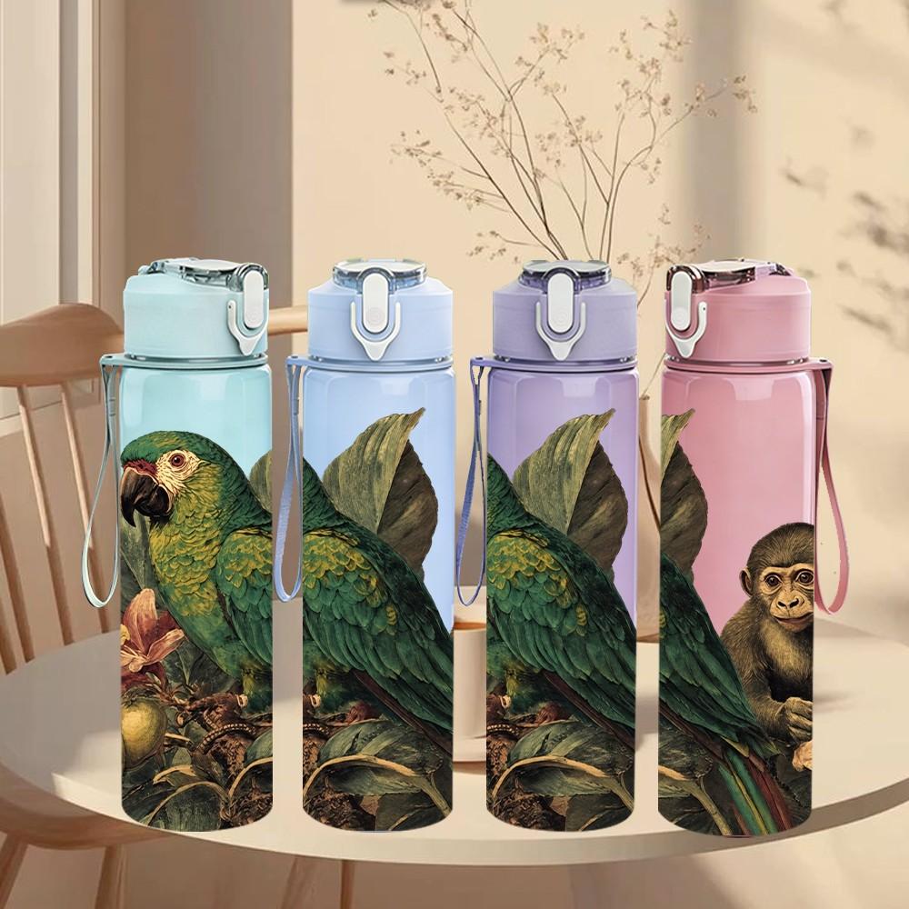 1PC Parrot Jungle Tropical Bird Pattern 750ml Color Plastic Sports Water Bottle Leakproof Flip Straw Lid Suitable for Sports Office Home Use