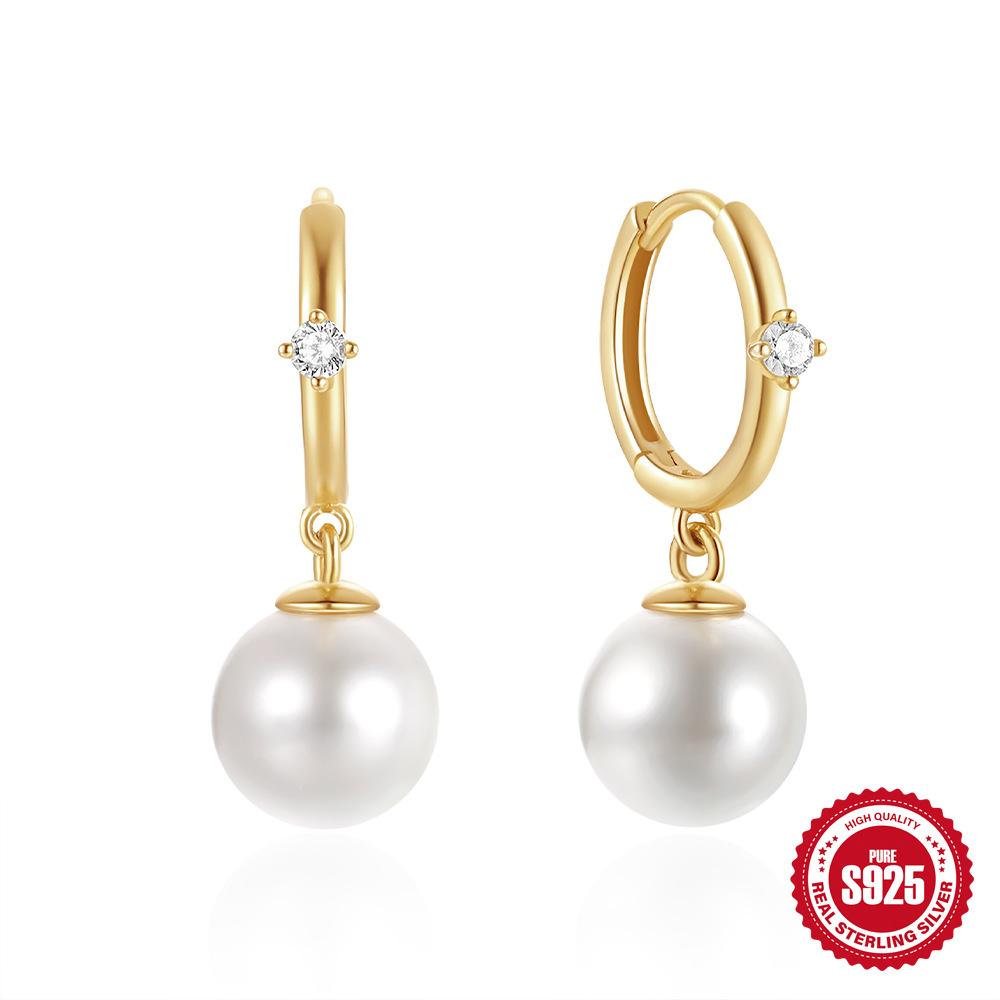 Simple Pearl Zircon S925 Sterling Silver Temperament Elegant Design Earrings Earrings Pearl Earrings
