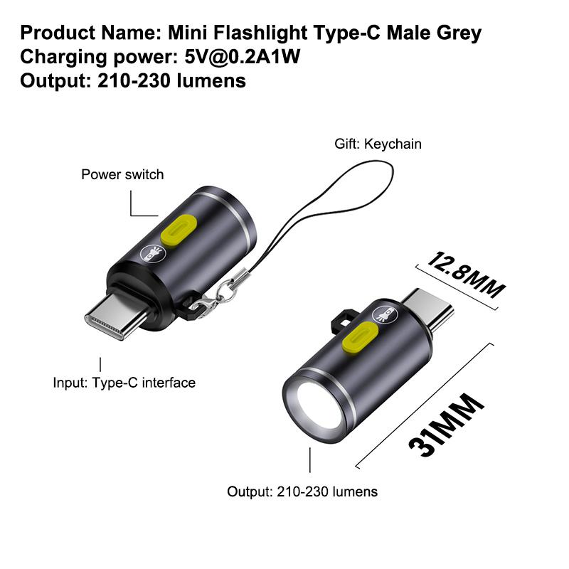 Портативный мини-фонарик Type-C Брелок для телефона USB-C Электрический фонарь Ночник Настольная лампа Для езды на велосипеде Спорта Кемпинга на открытом воздухе