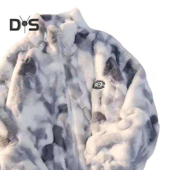 Женская куртка осень-зима, двухсторонняя плюшевая ткань с узором «тай-дай», воротник-стойка, застежка-молния, утолщенное пальто с длинными рукавами, свободное ветрозащитное пальто для поездок на работу