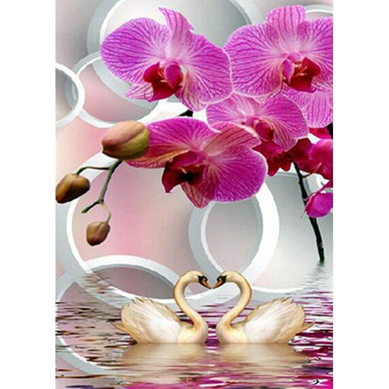 5D DIY Алмазная картина Орхидея Пейзаж Цветочные фотографии Алмазная вышивка Полный круглый горный хрусталь Ремесла Домашний декор Подарок
