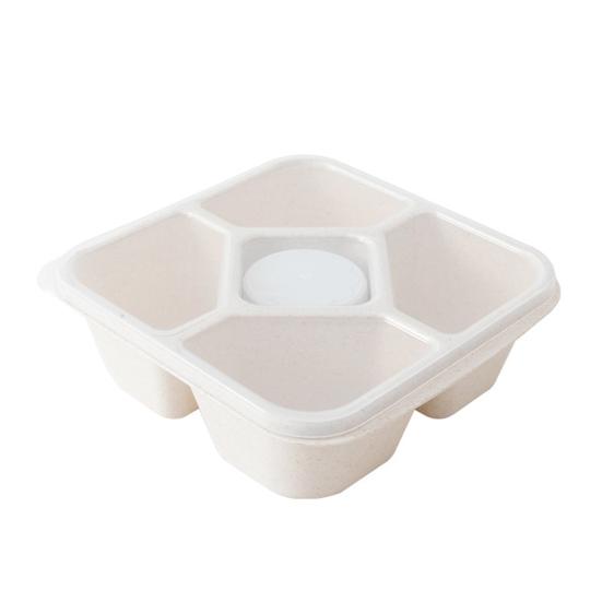 Большой контейнер для закусок с крышкой, поднос для сервировки с 5 отделениями, встроенные контейнеры для соусов, контейнер для хранения закусок без содержания бисфенола А, фруктов и орехов