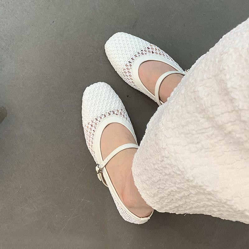 Fashion Female Weave Women Flats Shoes With Height Increasing Footwear Shallow Fashion Buckle Strap Ladies Flats Mary Janes Shoes