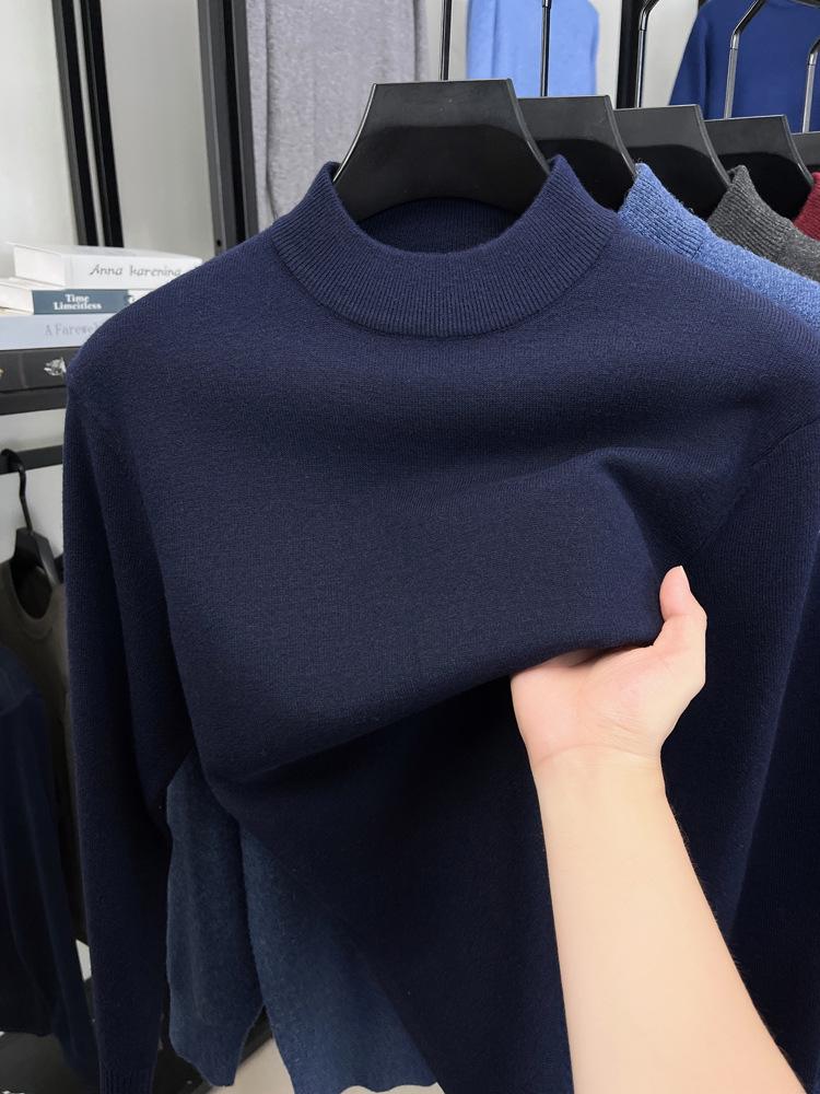 Men's Winter Thick Knit Wool-Blend Half-Collar Sweater Base Layer
