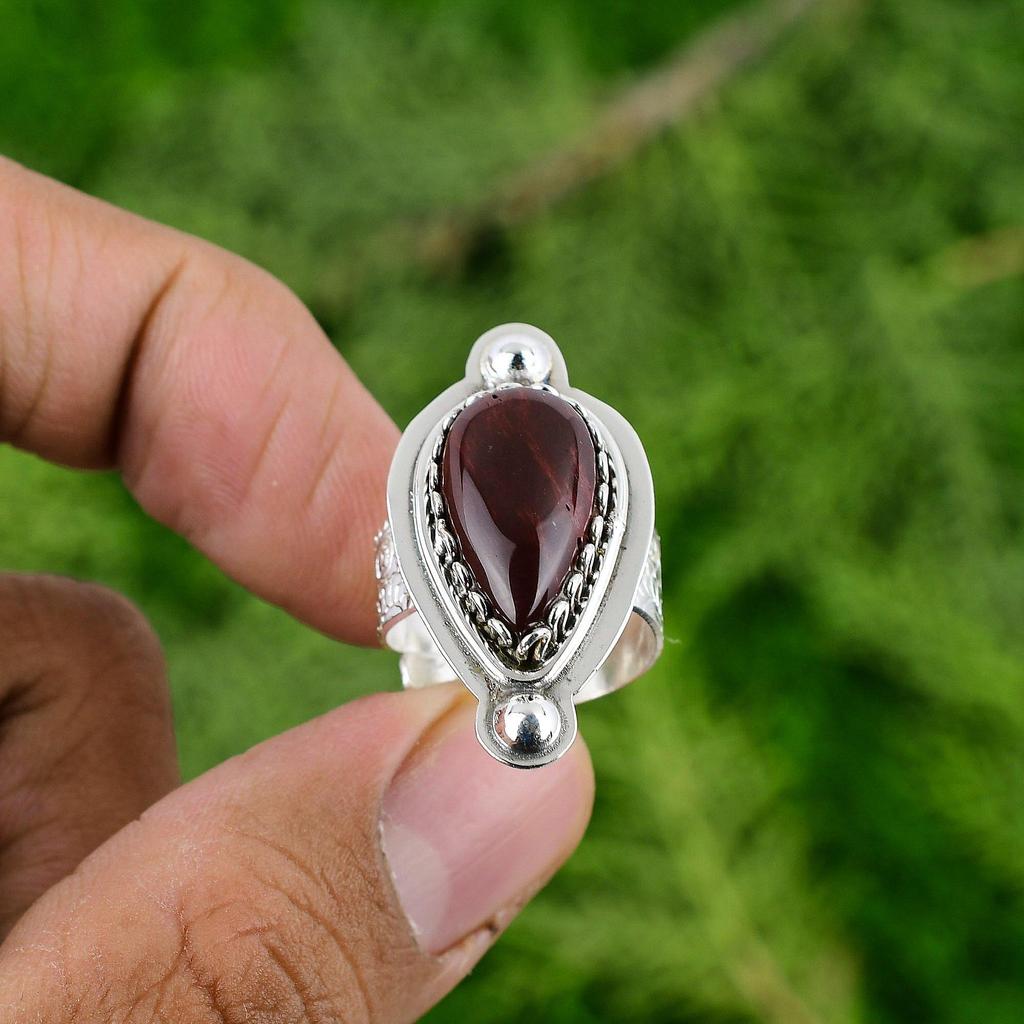 Natural Red Mookaite Gemstone 925 Silver Solitaire Adjustable Ring For Women