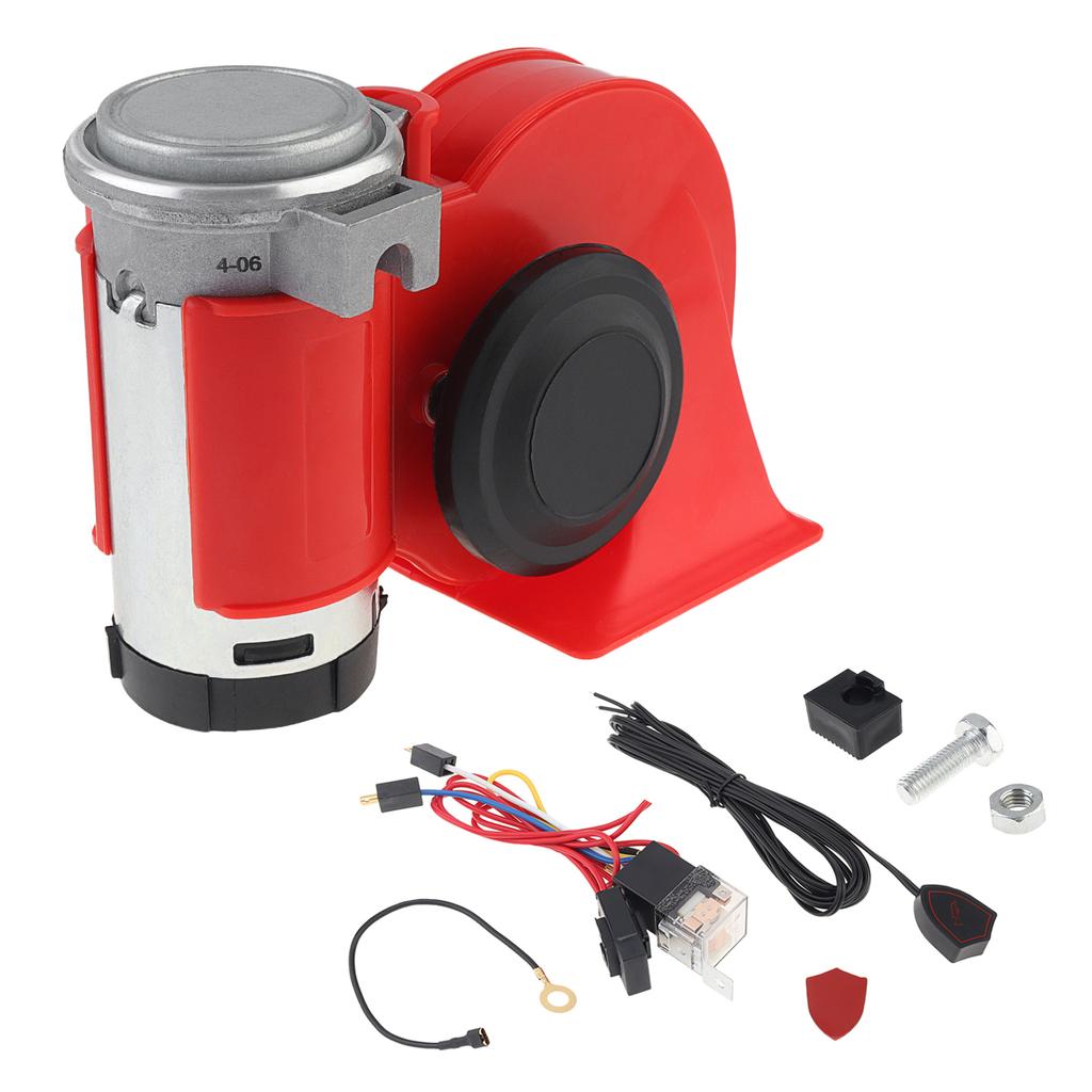 12V 150дБ Звук поезда Электрический воздушный гудок Громкий комплект с компрессором Жгут проводов Кнопка Красный для грузовика автомобиля мотоцикла