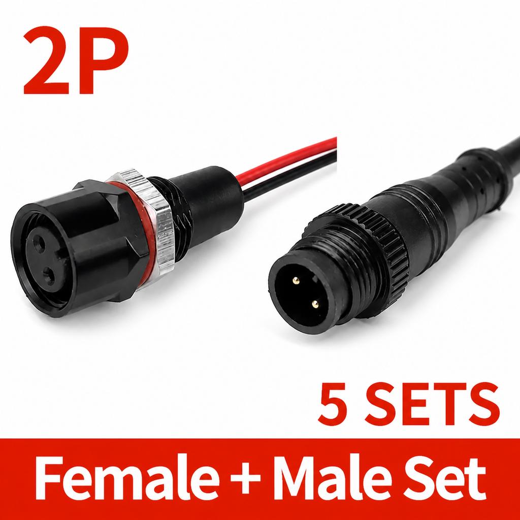 M12 IP65 Waterproof Metal Panel Mount Connector 2 3 4 5 6 8 Pin Female Socket Male Plug Pigtail Cable 5PCS 5 Matched Set Choices
