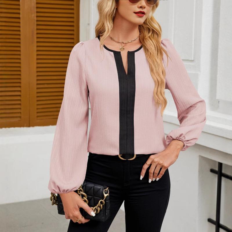 Весенняя женская новая рубашка-топ с V-образным вырезом и длинными рукавами в тон
