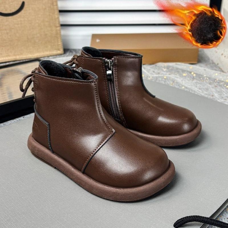 Модные противоскользящие ботинки, Девичья обувь на плоской подошве, Детские ботинки до середины голени