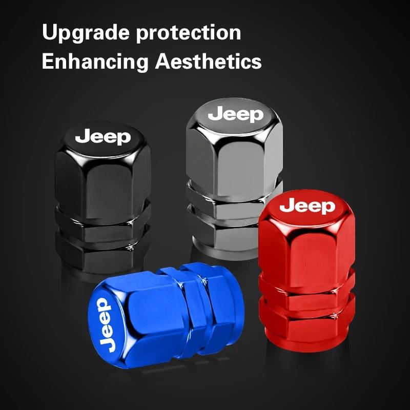 4PCS Anti-Rust Car Tire Valve Stem Caps Decorative Cover for Jeep Renegade Wrangler JK JL Grand Cherokee Compass Gladiator AMO1