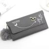 Butterfly Designer Women Long Wallets PU Leather Money Bag Solid Wool Ball Bow Clutch Bag Large Capacity Card Bag Coin Purse