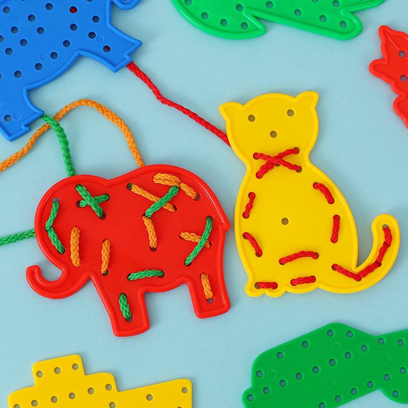 Детские бусины для шнуровки в виде животных, развивающая игрушка для мелкой моторики