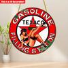 2D tekis 20*20cm 1 dona texaco benzin quyish shoxobchasi Retro Vibes Dumaloq Yoqilg'i Quyish Shoxobchasi Belgisi, Garaj uchun Noyob Devor San'ati, Yoqilg'i Quyish Shoxobchasini Dekoratsiyasi, Nostalgik