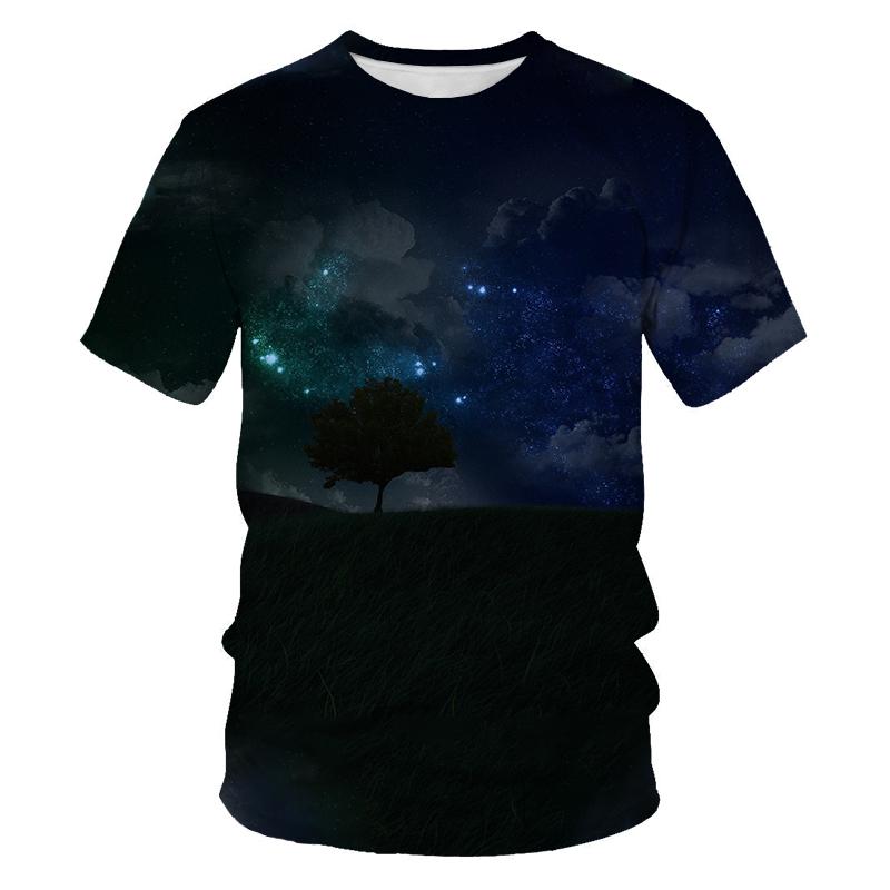 Summer Brilliant Starry Sky Graphic T Shirts For Men Fashion Universe Planet Pattern T-shirt Personality Hip Hop Print T-shirts
